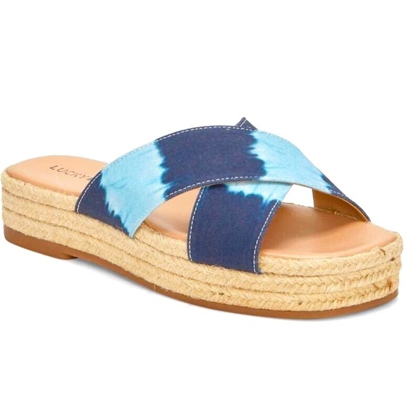 LUCKY BRAND Denim Tie Dye Espadrille Sandals Blue Ombré NWOTS - Picture 3 of 10